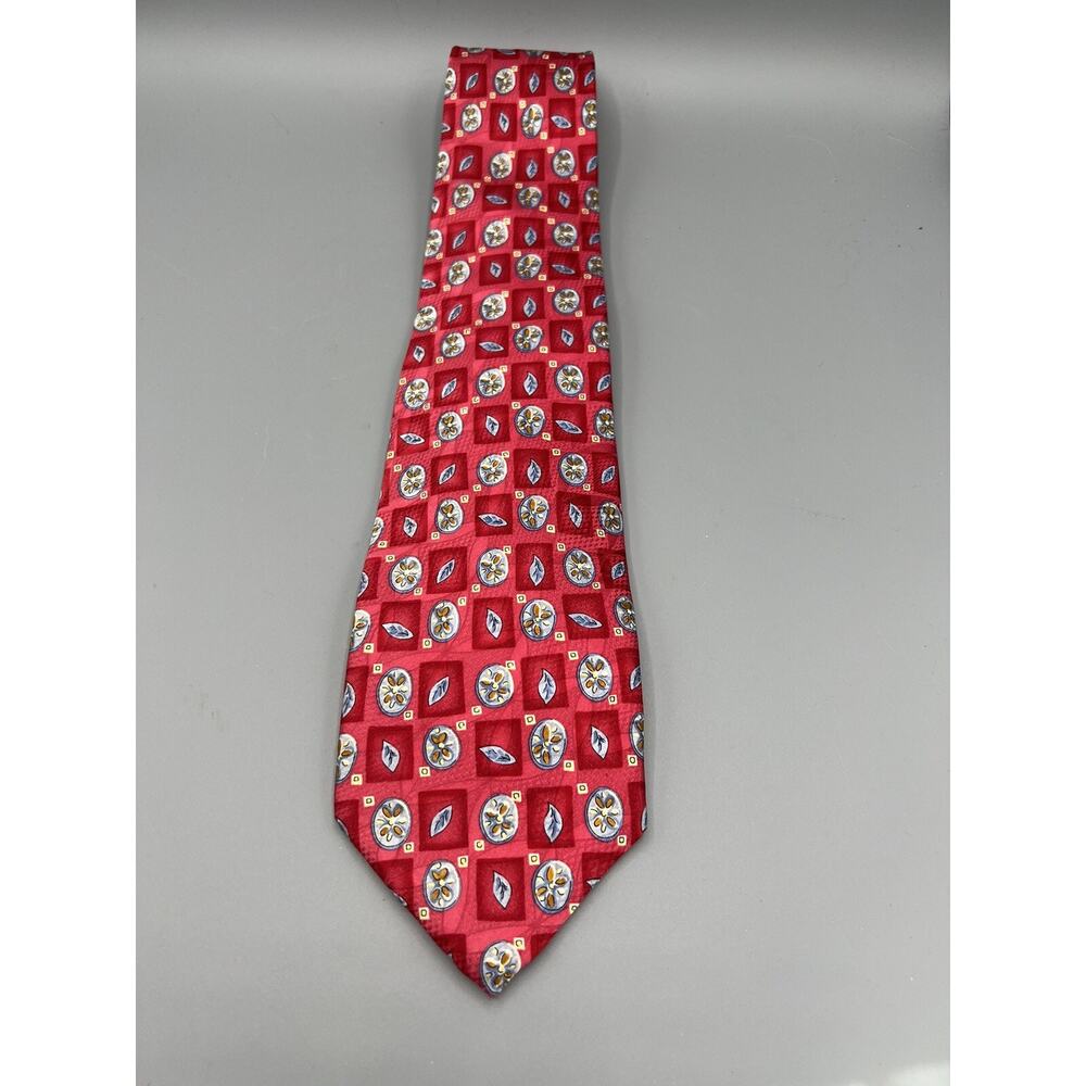 Robert Talbott Studio Silk Tie Red Geometric Pattern Made in USA Mens